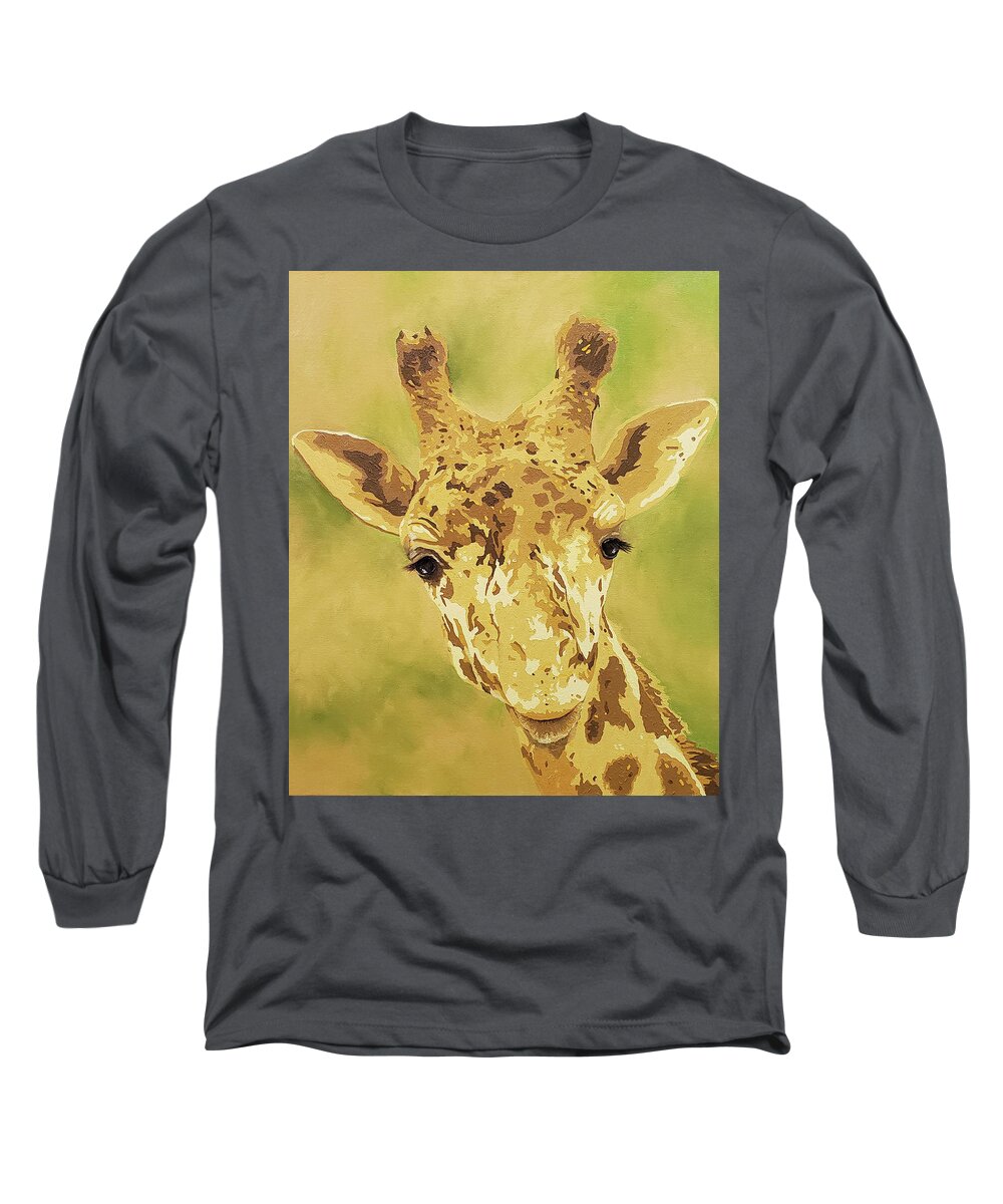 Giraffe Long Sleeve T-Shirt featuring the painting Abeke by Cheryl Bowman