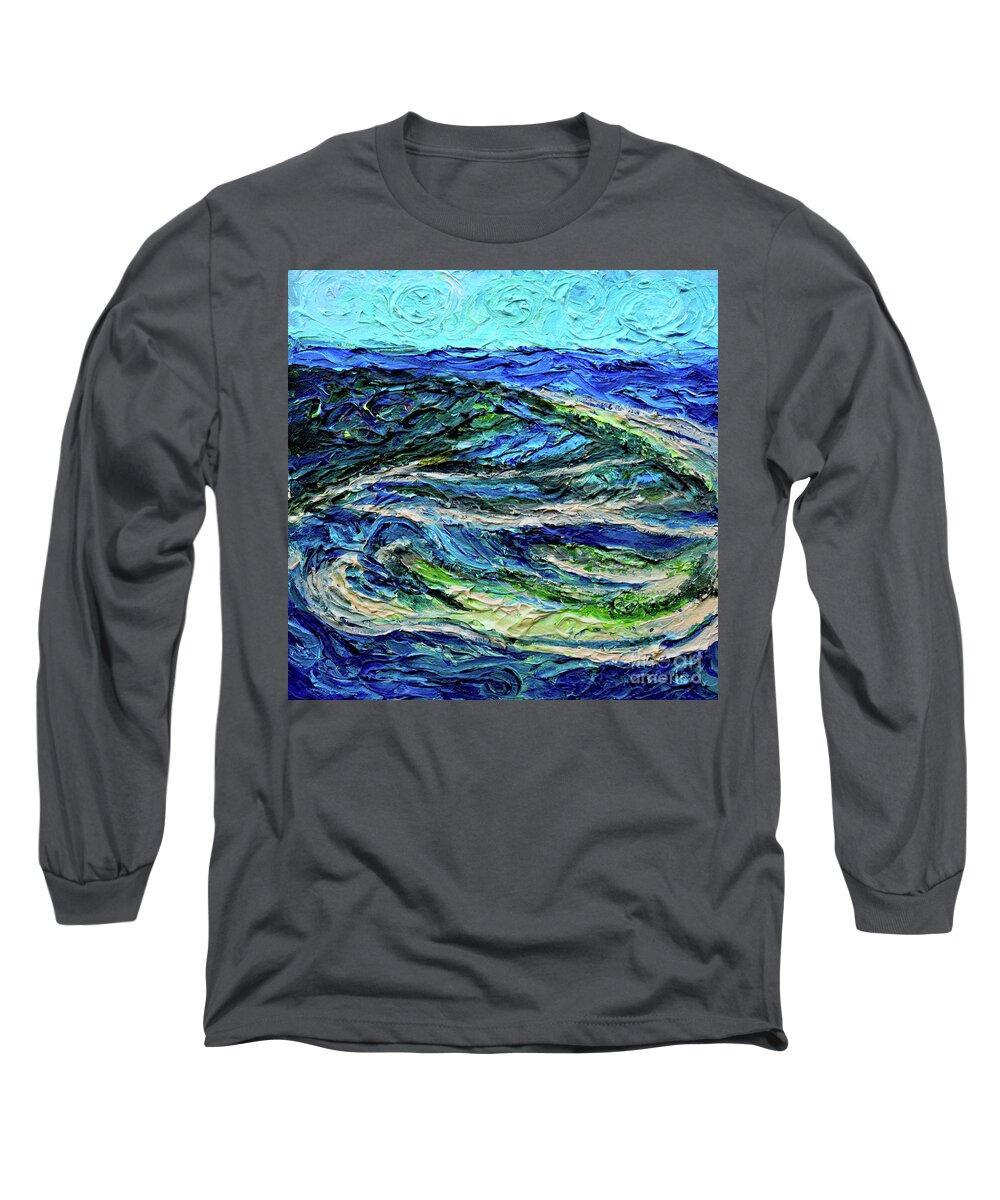 Presque Isle Long Sleeve T-Shirt featuring the painting Aerial View of Presque Isle Lake Erie by Anne Cameron Cutri