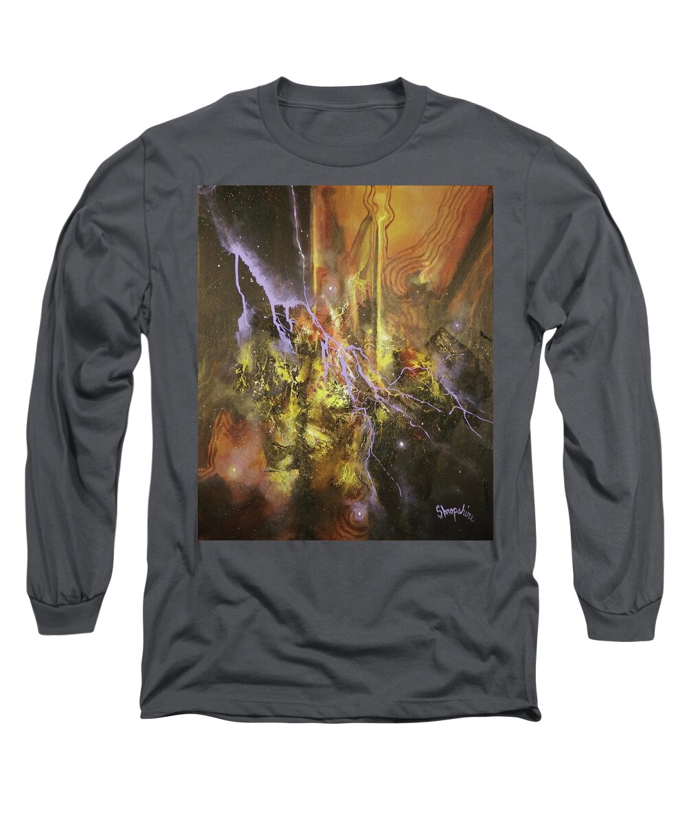 Abstract Long Sleeve T-Shirt featuring the painting Against the Grain by Tom Shropshire