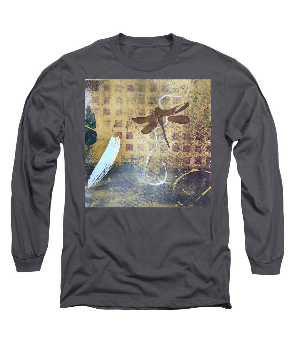 Clay Monoprint Long Sleeve T-Shirt featuring the mixed media Airborne #2 by Susan Richards