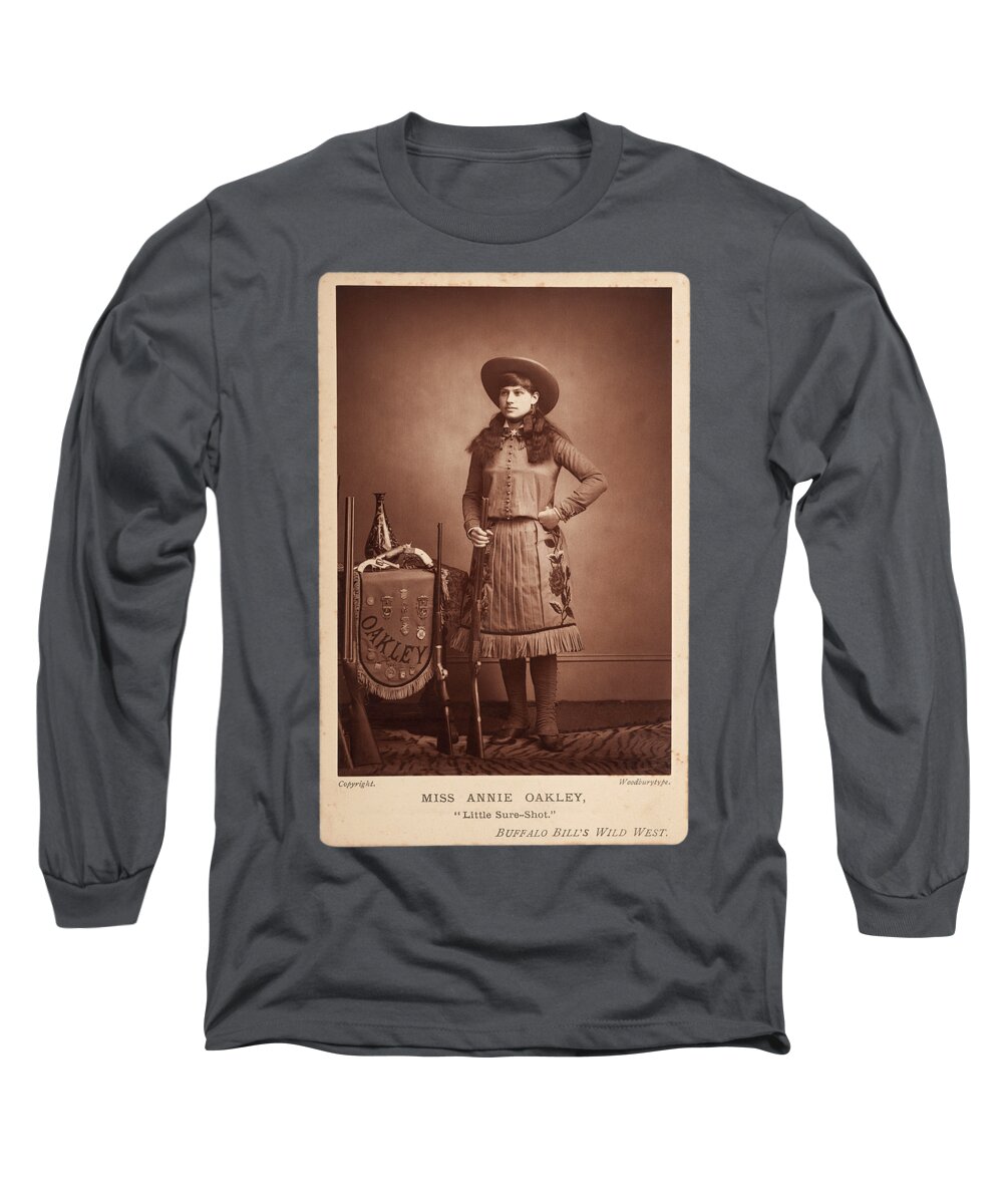 Man Long Sleeve T-Shirt featuring the painting Annie-Oakley-woodburytype-cabinet-card-c1890s by Celestial Images