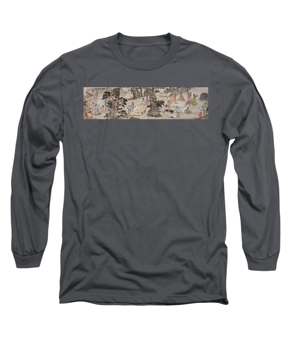 Chinese Watercolor Long Sleeve T-Shirt featuring the painting Lan Ting Xu - Chinese Calligraphers by Jenny Sanders
