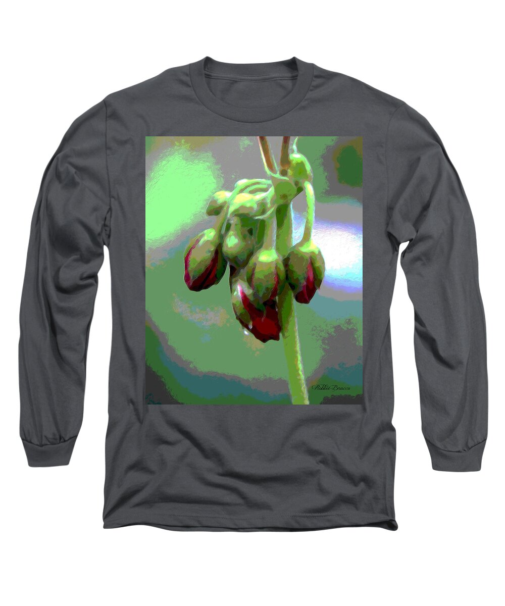 Posterized Long Sleeve T-Shirt featuring the photograph Red Posterized Geranium Flower Buds by Philip And Robbie Bracco