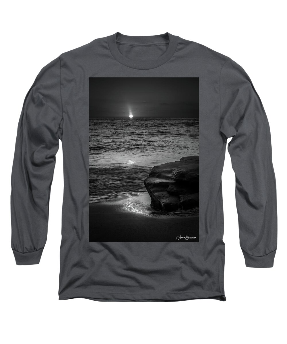 Beach Long Sleeve T-Shirt featuring the photograph Autumn Beach Black and White by Aaron Burrows