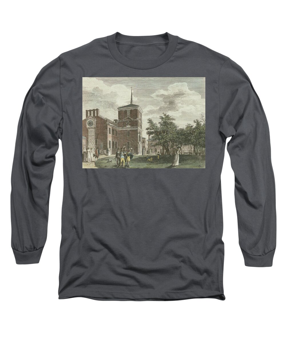 Independence Hall Long Sleeve T-Shirt featuring the drawing Back of State House by William Birch