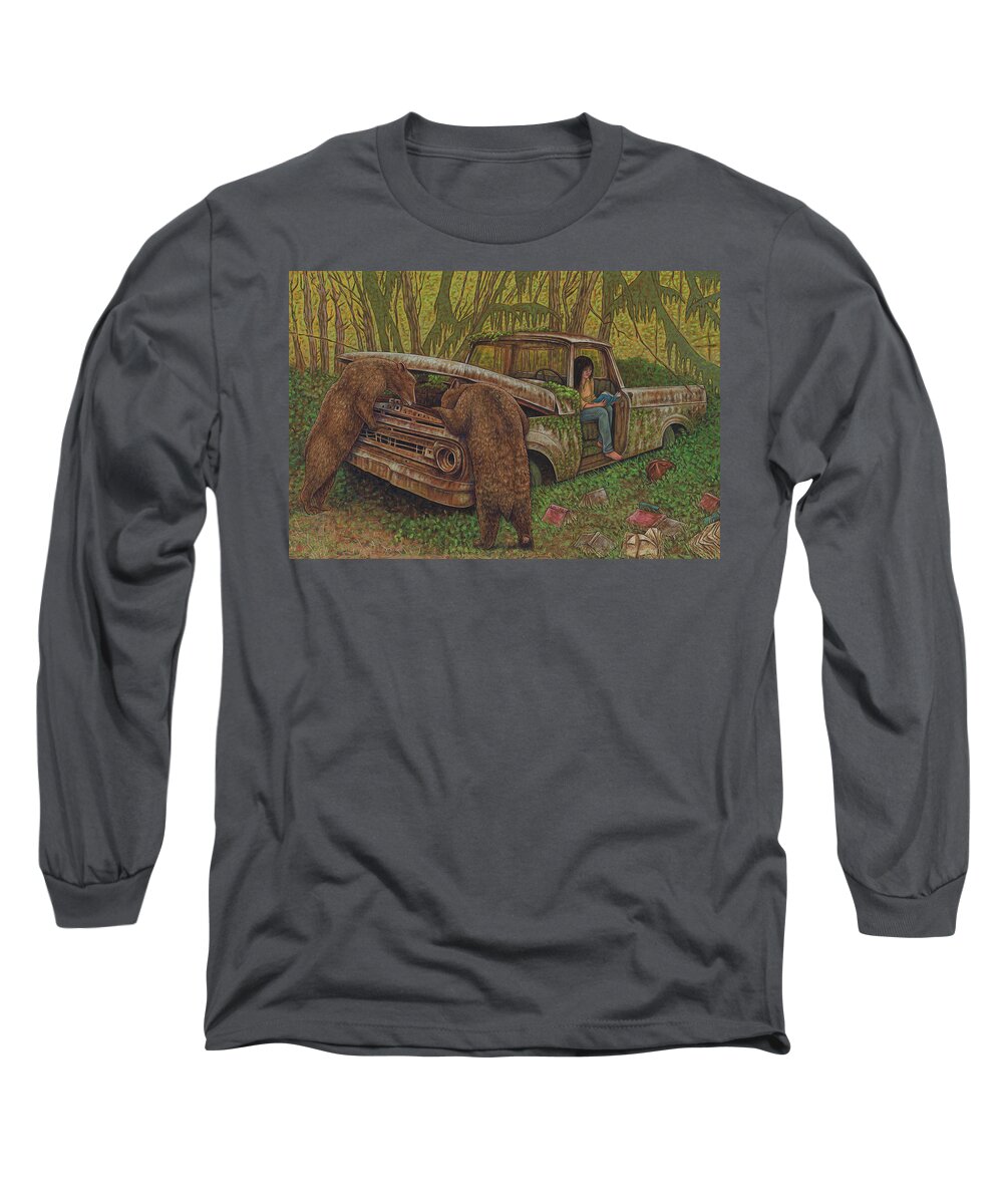 Bears Long Sleeve T-Shirt featuring the painting Backwoods by Holly Wood
