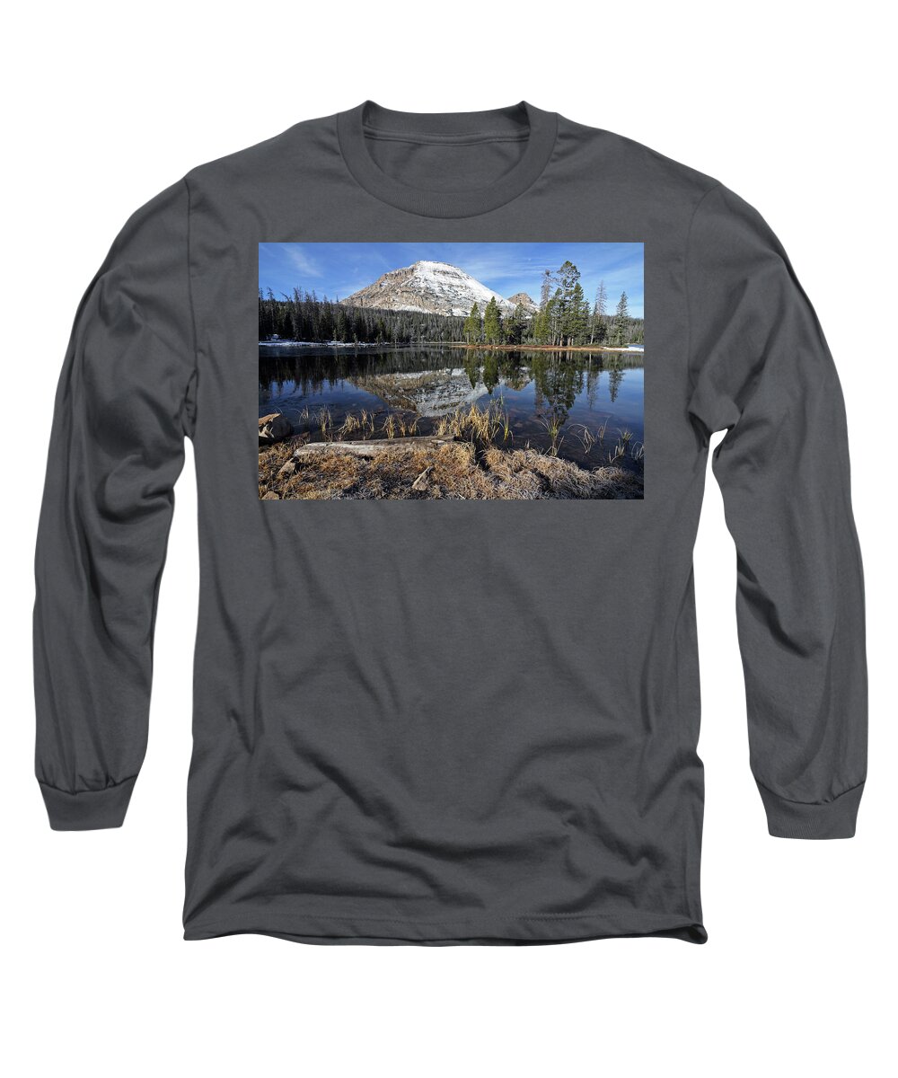 Utah Long Sleeve T-Shirt featuring the photograph Bald Mountain and Mirror Lake - Uinta Mountains, Utah by Brett Pelletier
