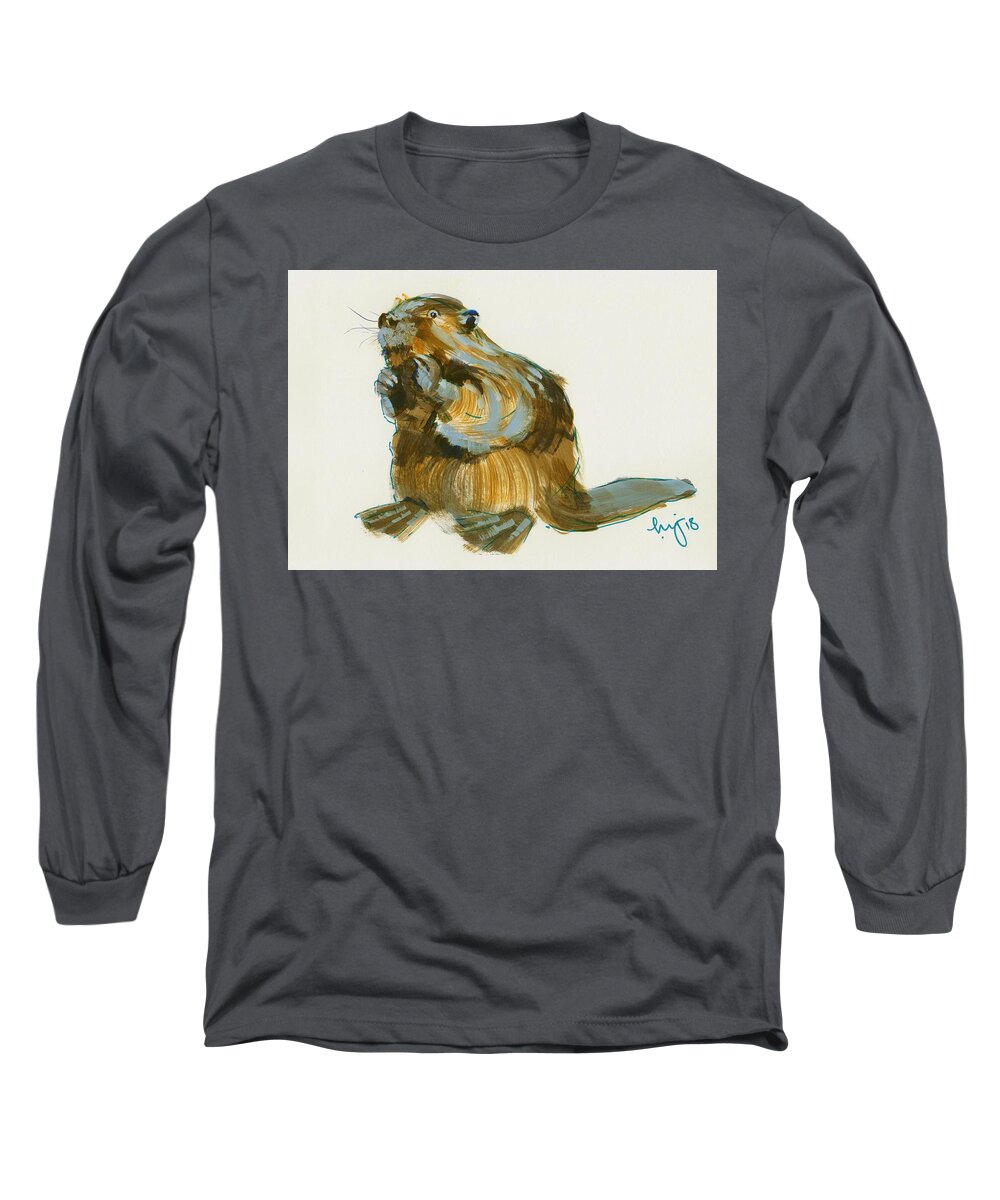 Beaver Long Sleeve T-Shirt featuring the painting Beaver painting by Mike Jory