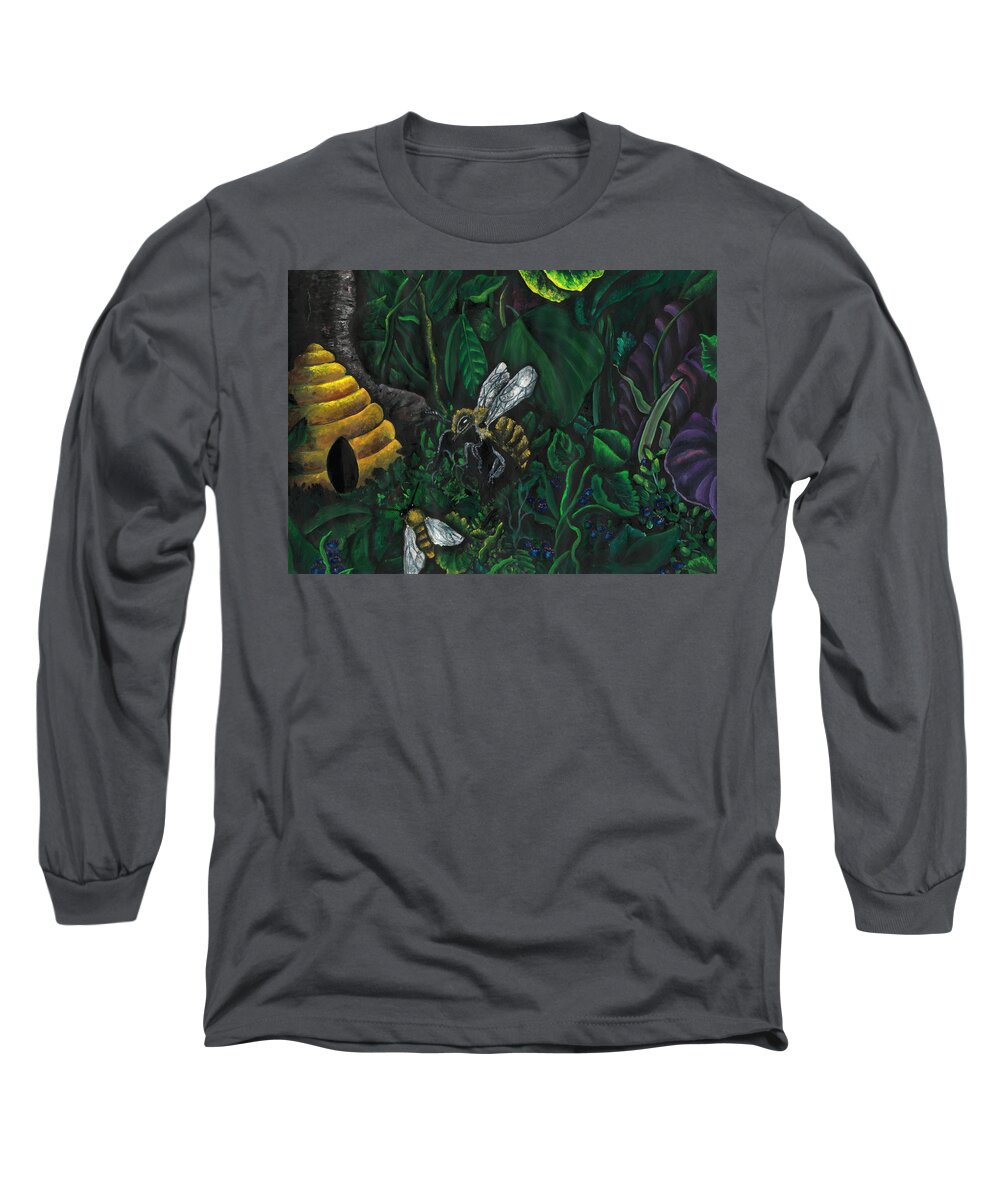 Bee Long Sleeve T-Shirt featuring the painting Tireless workers by Tara Krishna