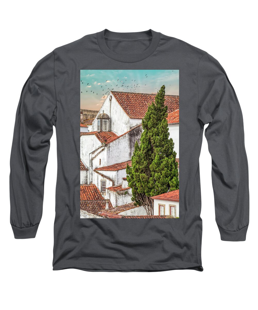 Castle Long Sleeve T-Shirt featuring the photograph Birds Over Obidos by David Letts