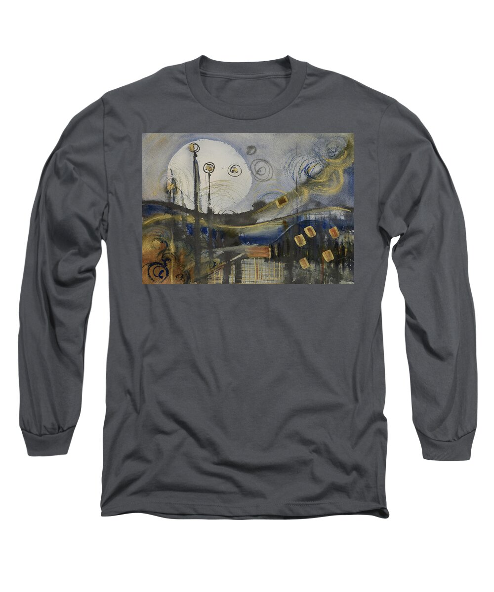 Watercolor Long Sleeve T-Shirt featuring the painting Blaue Landschaft by Judith Levins