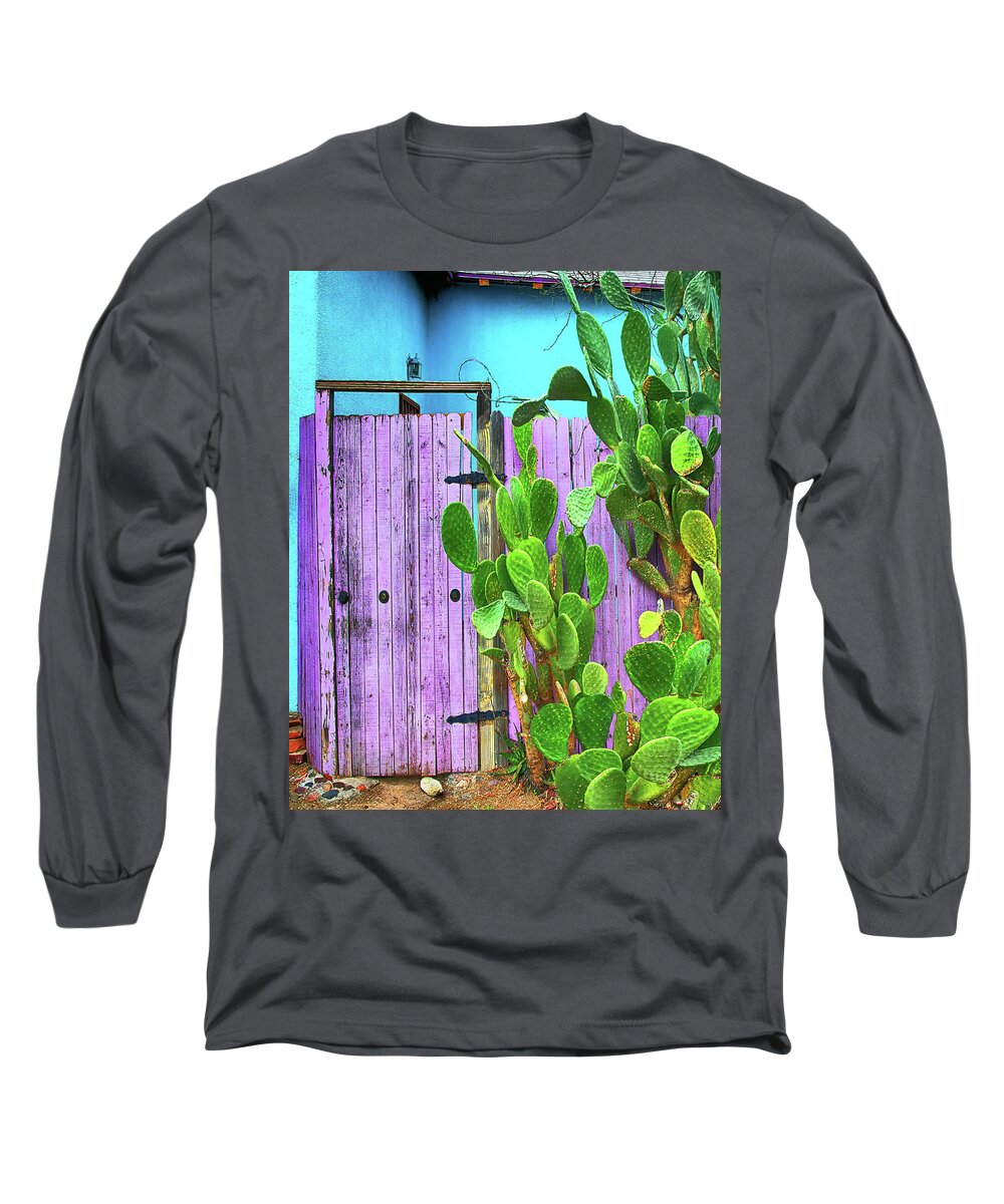 Southwest Long Sleeve T-Shirt featuring the photograph Blue and Purple Door, Southwest Color by Don Schimmel