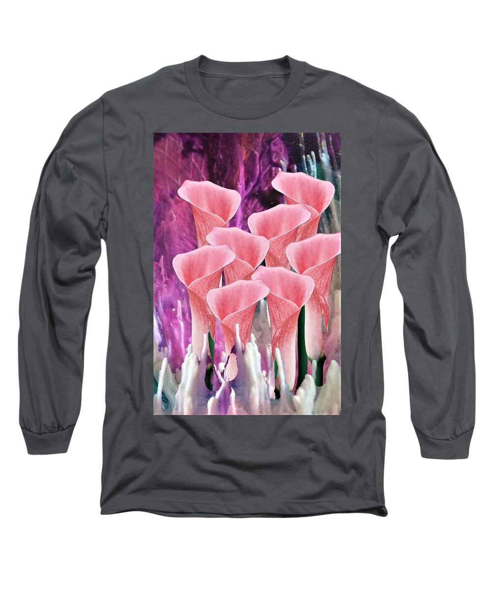Calla Lily Long Sleeve T-Shirt featuring the mixed media Blush Colored Calla Lilies by Mary Poliquin - Policain Creations