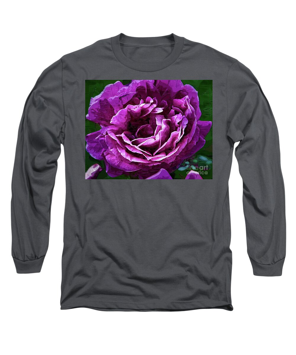 Rose Long Sleeve T-Shirt featuring the digital art Bold Purple Rose Bloom by Kirt Tisdale