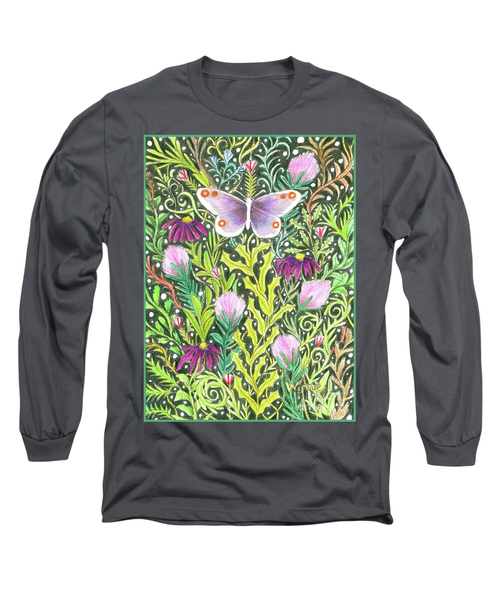 Lise Winne Long Sleeve T-Shirt featuring the painting Butterfly in the Millefleurs by Lise Winne