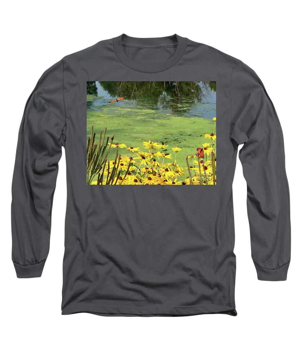 Butterfly Long Sleeve T-Shirt featuring the photograph Butterfly Landing by Paula Joy Welter