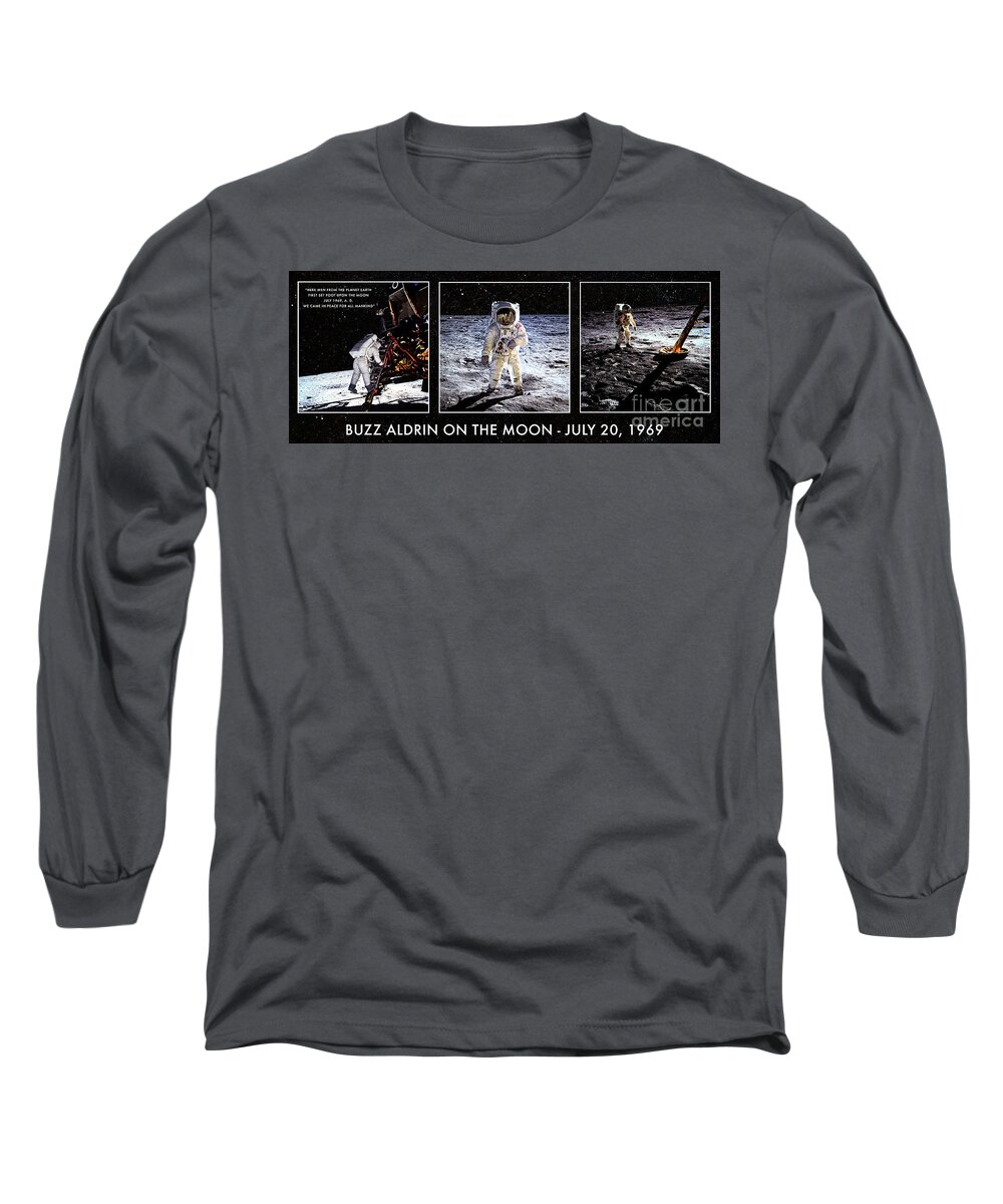 Moon Landing Long Sleeve T-Shirt featuring the photograph Buzz Aldrin on the Moon by Anita Pollak