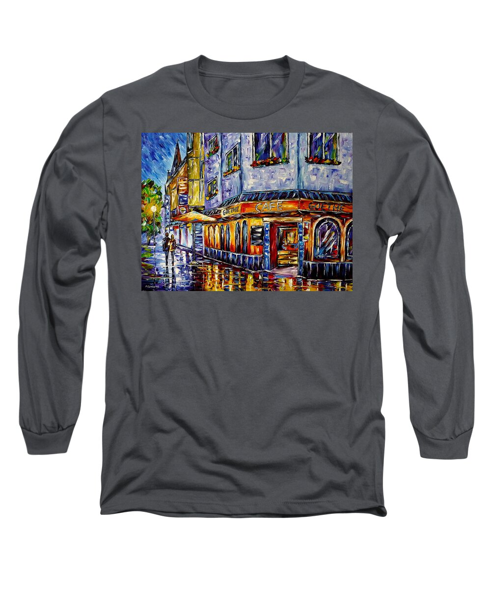 Beautiful Germany Long Sleeve T-Shirt featuring the painting Cafe Goethe by Mirek Kuzniar