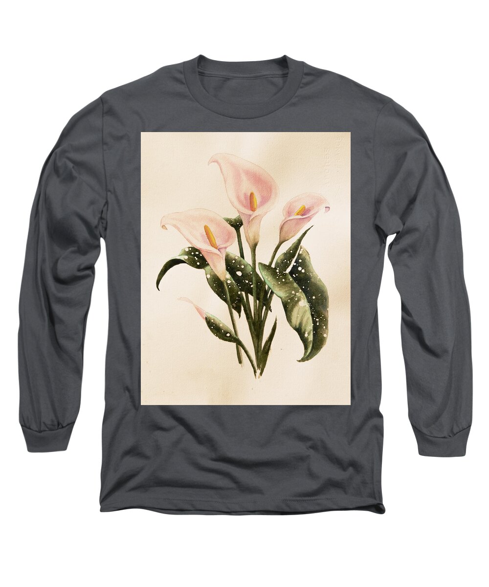 Floral Long Sleeve T-Shirt featuring the painting Calla Lilys by Heidi E Nelson