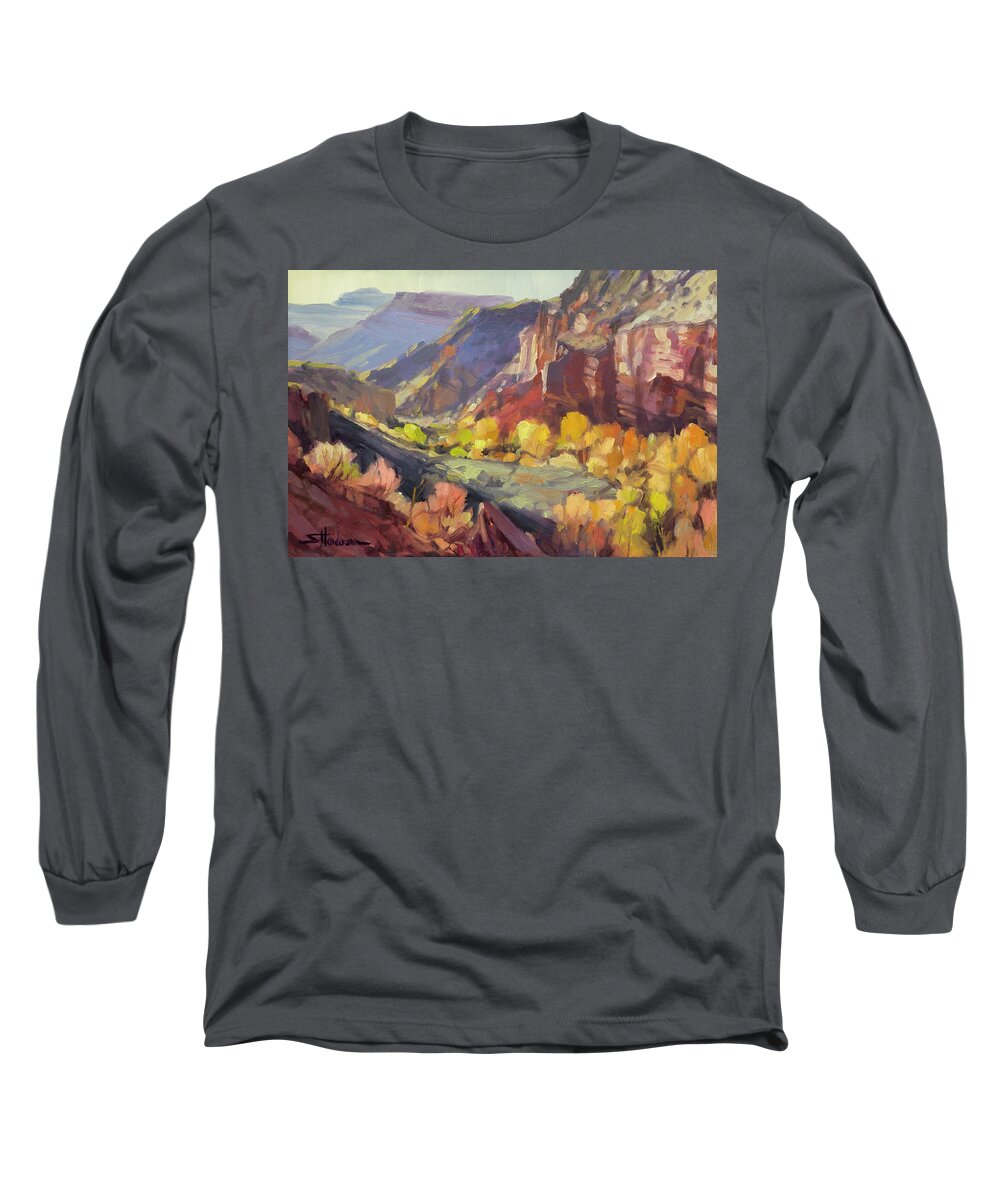 Landscape Long Sleeve T-Shirt featuring the painting Canyon at Capitol Reef by Steve Henderson