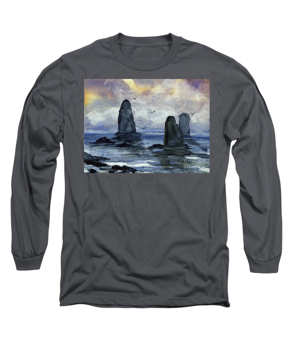 Cape Long Sleeve T-Shirt featuring the painting Cape Horn Overcast by Randy Sprout