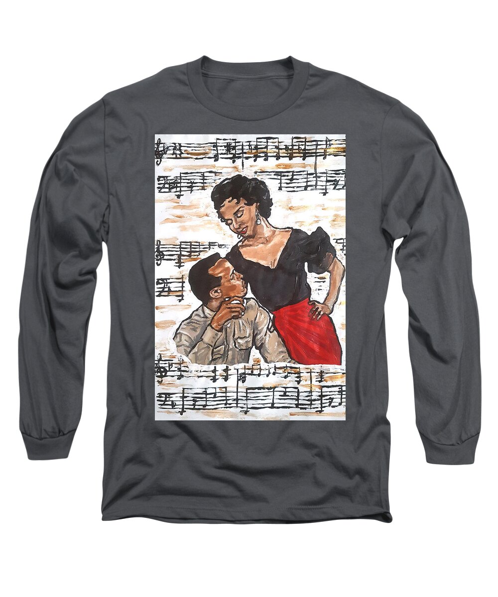 Carmen Jones Long Sleeve T-Shirt featuring the painting Carmen Jones - That's Love by Rachel Natalie Rawlins