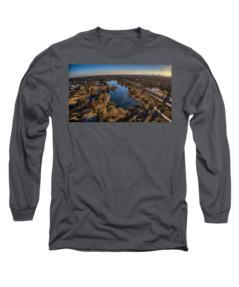 Aerial Shot Long Sleeve T-Shirt featuring the photograph Chaparral Lake by Anthony Giammarino