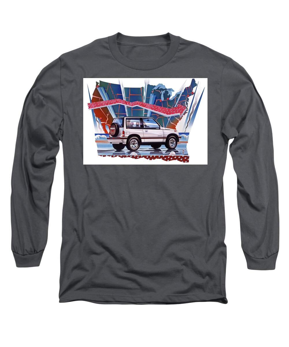Usa Map Long Sleeve T-Shirt featuring the painting Chevy Tracker Car Illustration by Garth Glazier