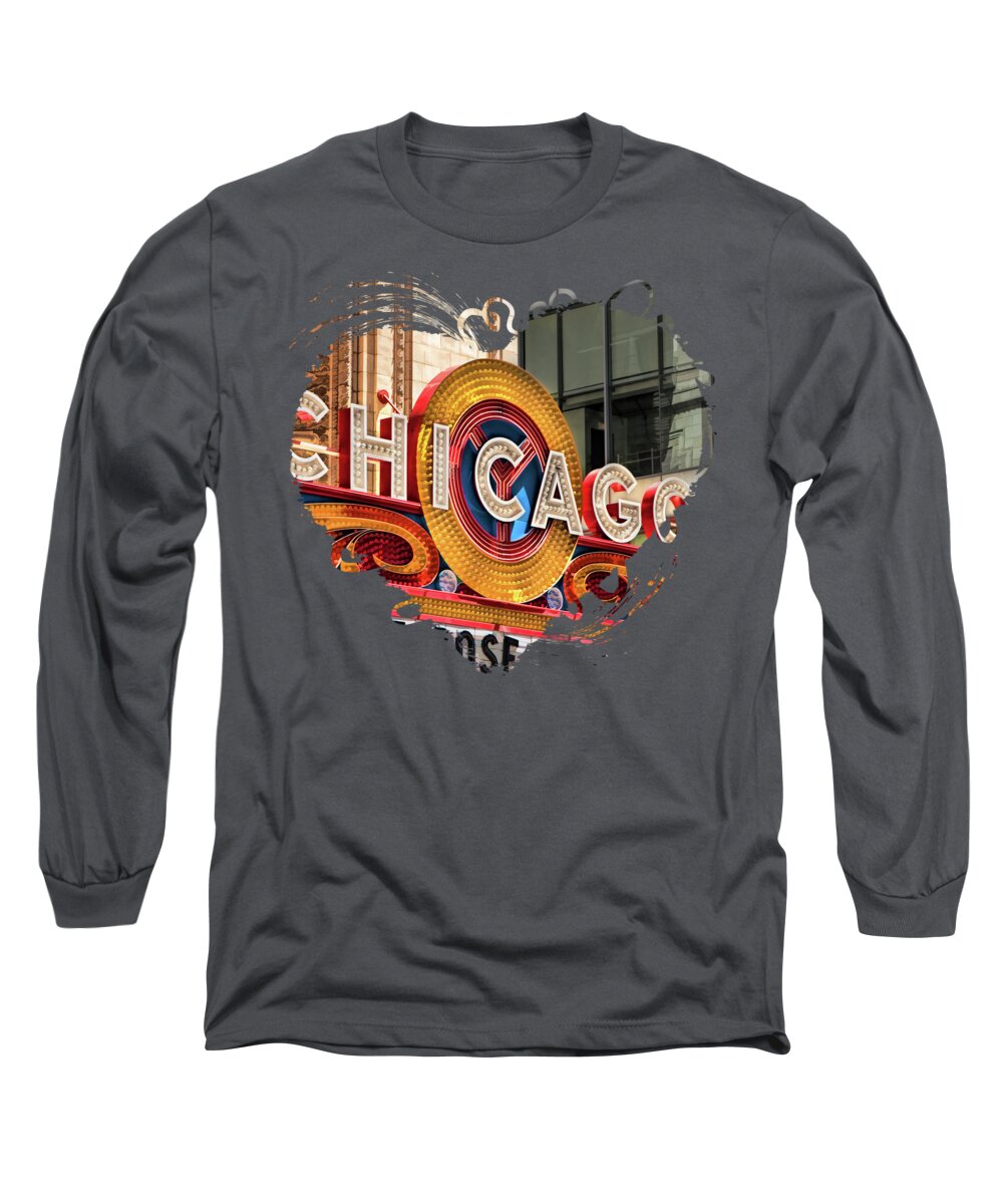 Chicago Long Sleeve T-Shirt featuring the painting Chicago Theatre Marquee by Christopher Arndt
