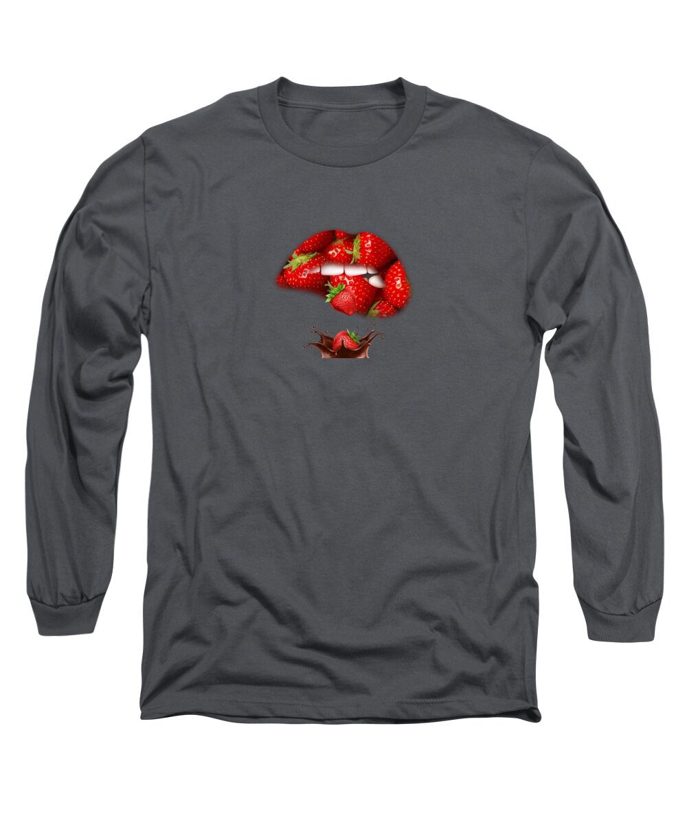 Chocolate Strawberry Long Sleeve T-Shirt featuring the mixed media Chocolate Strawberry by Marvin Blaine