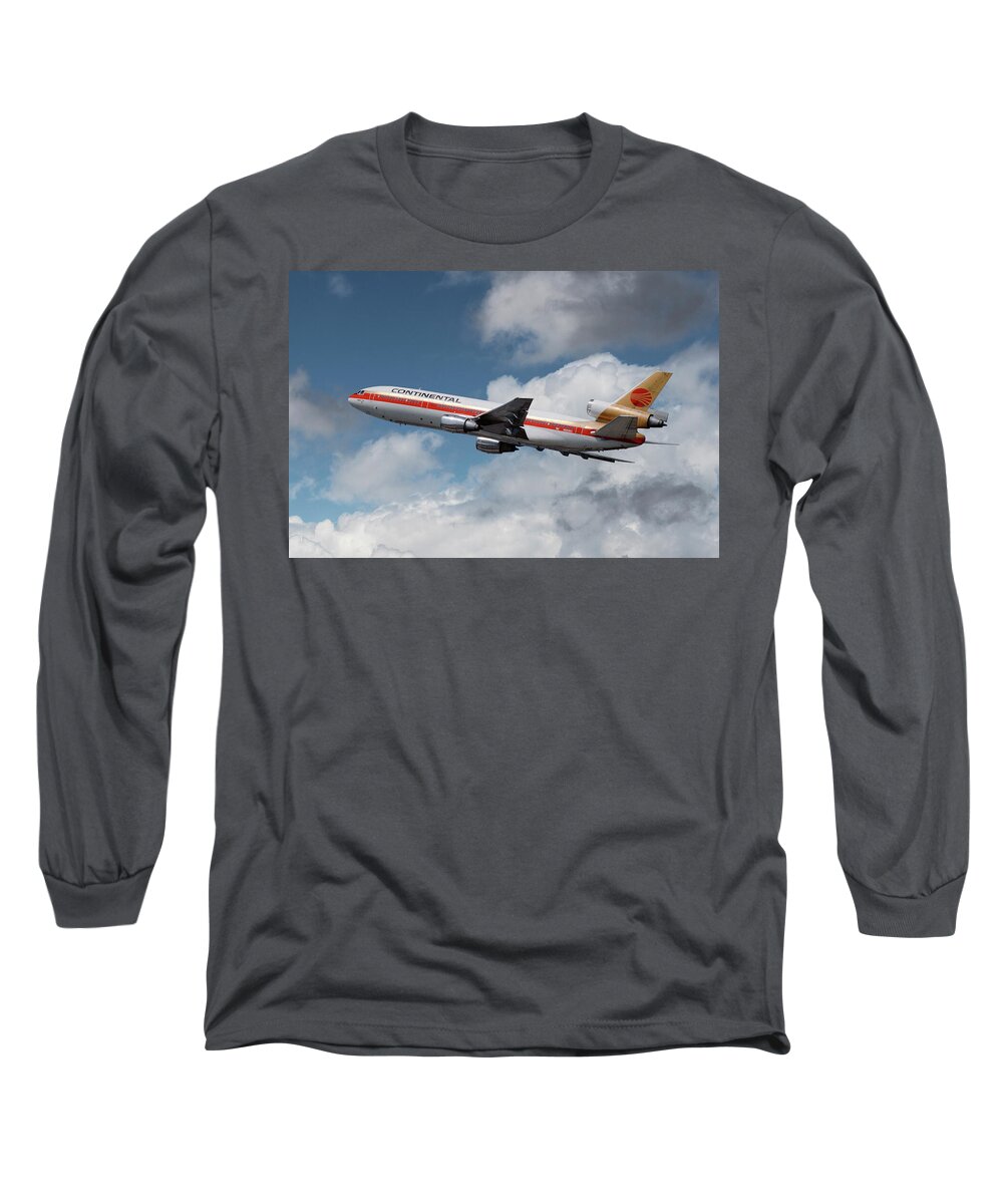 Continental Airlines Long Sleeve T-Shirt featuring the photograph Classic Continental Airlines DC-10 by Erik Simonsen