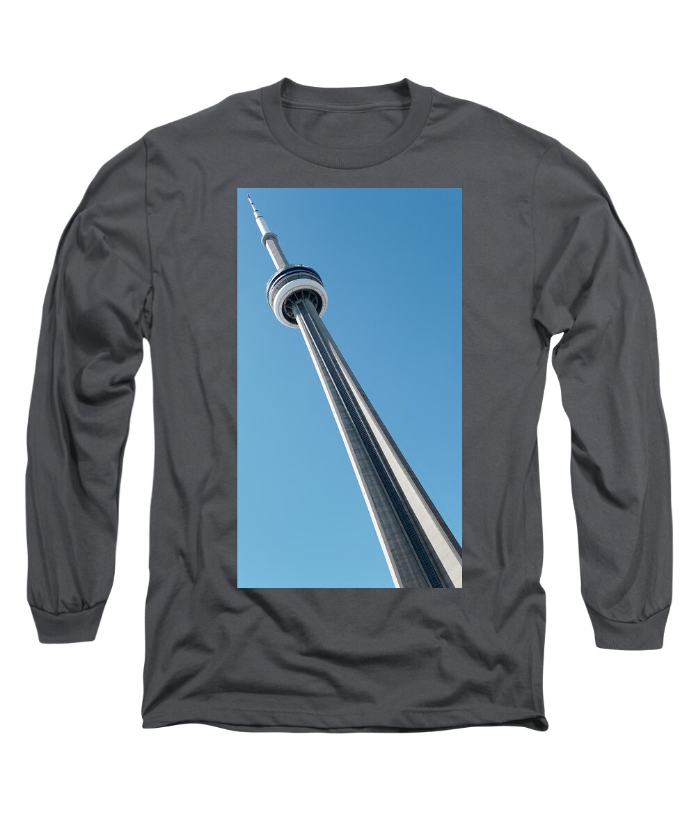 Toronto Skyline Long Sleeve T-Shirt featuring the photograph CN on the blue by Nick Mares