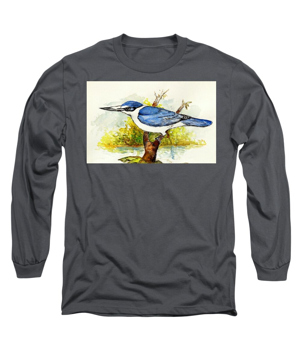 Tree Branches Long Sleeve T-Shirt featuring the painting Collared Kingfisher by Jason Sentuf