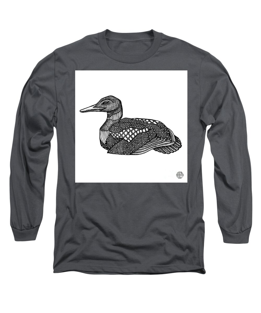 Animal Portrait Long Sleeve T-Shirt featuring the drawing Common Loon by Amy E Fraser