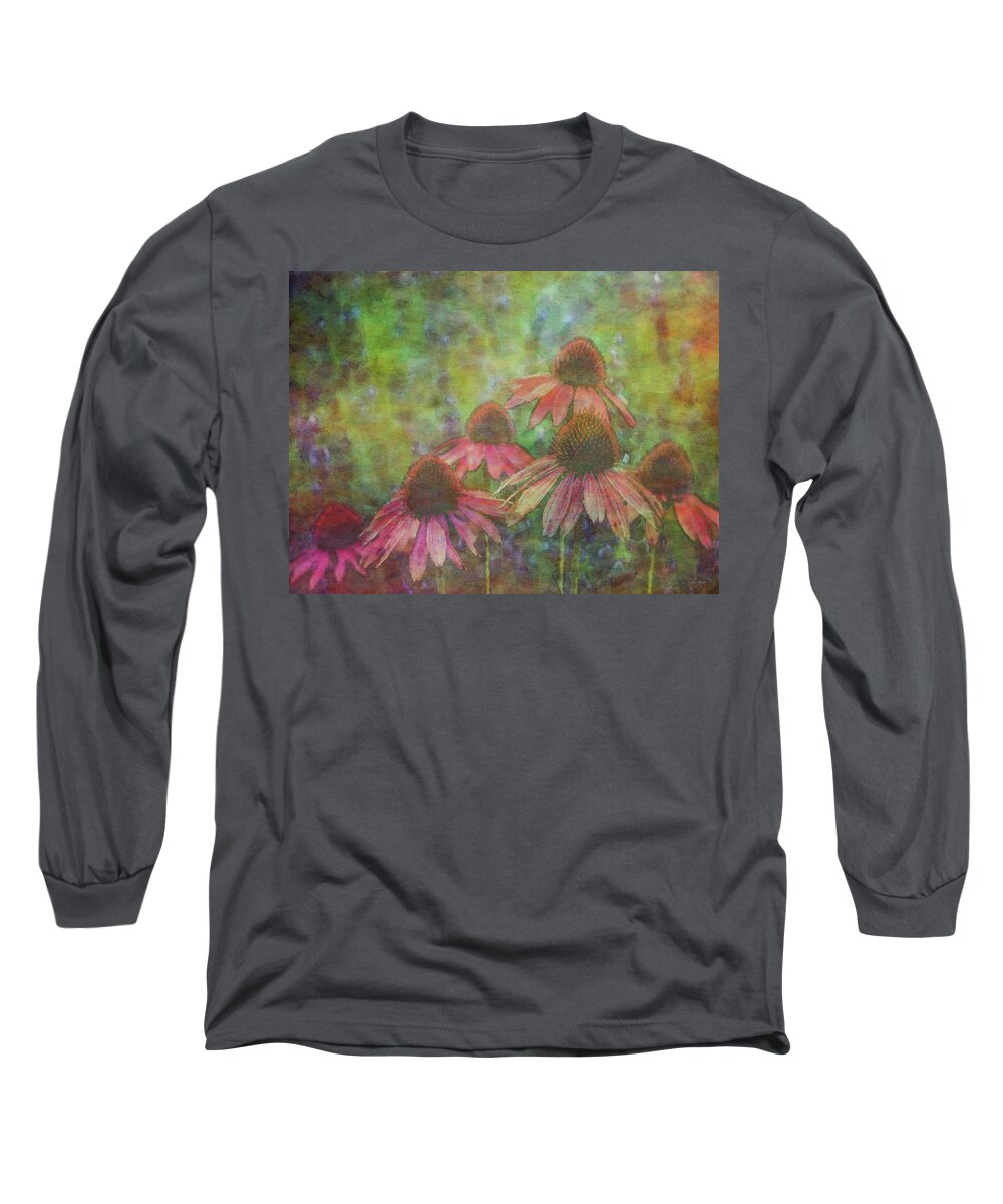 Impressionist Long Sleeve T-Shirt featuring the photograph Coneflowers Among The Lavender 1667 IDP_2 by Steven Ward