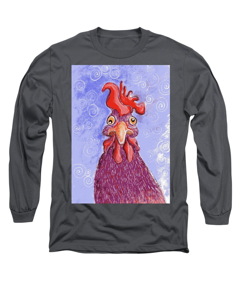 Chicken Long Sleeve T-Shirt featuring the painting Confused Chicken by Karren Case