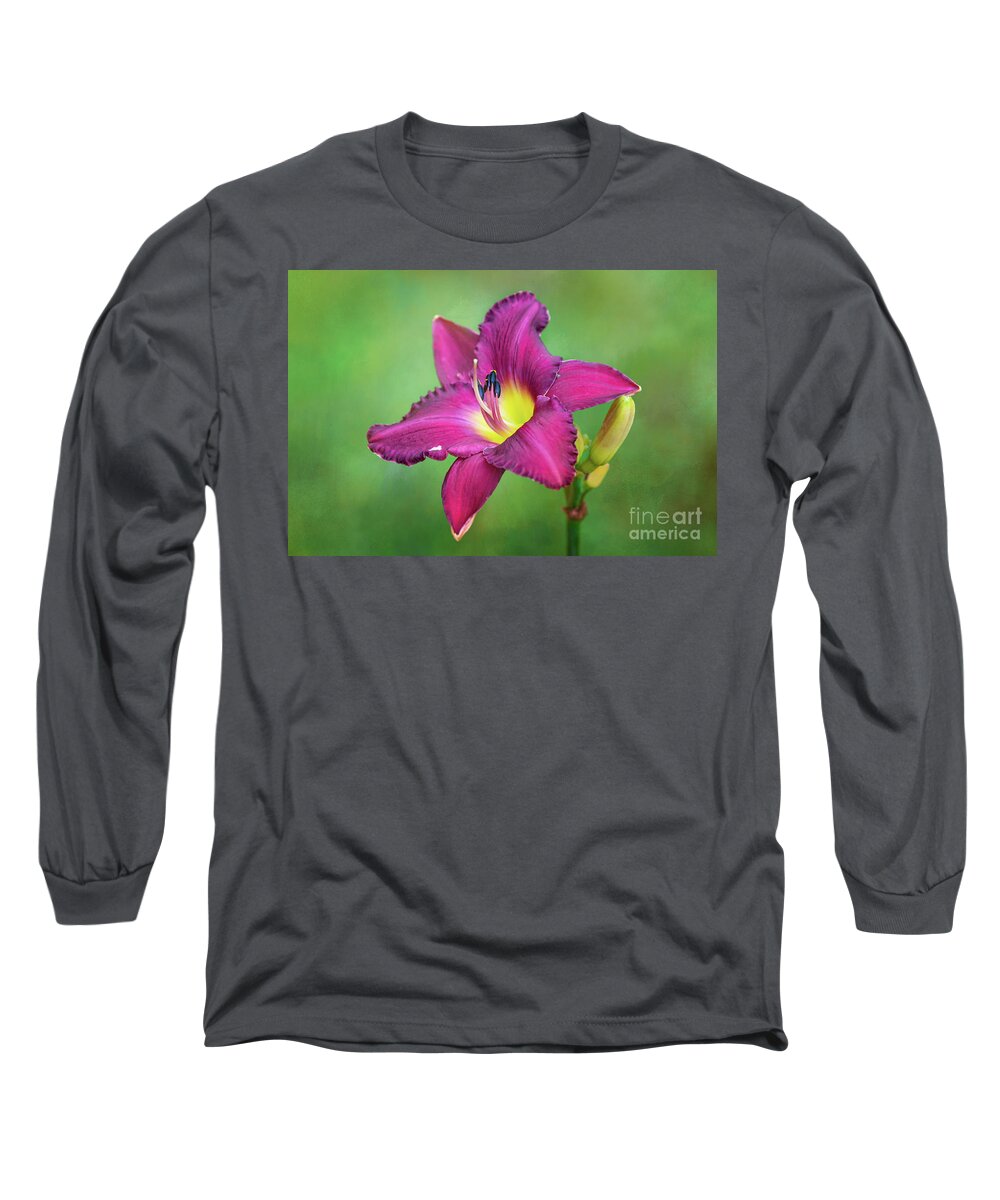Daylily Long Sleeve T-Shirt featuring the photograph Glorious Crimson Daylily by Anita Pollak