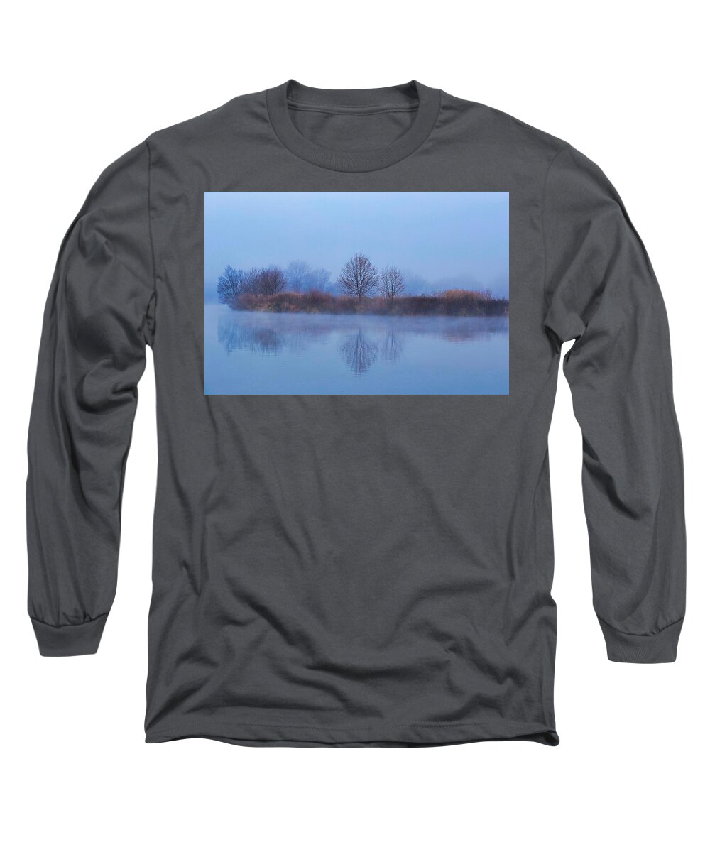 Dense Fog On The River Long Sleeve T-Shirt featuring the photograph Dense fog on the river by Lynn Hopwood