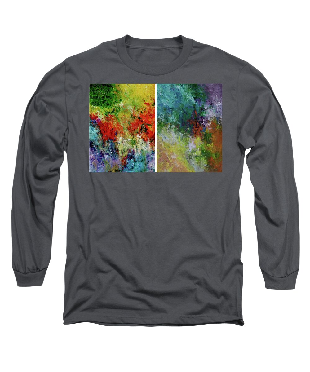 Textures Long Sleeve T-Shirt featuring the painting Design 54,58  Diptych by Ron Halfant