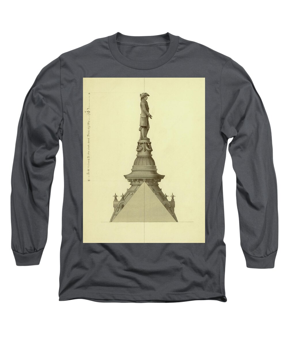 Thomas Ustick Walter Long Sleeve T-Shirt featuring the drawing Design For City Hall Tower by Thomas Ustick Walter