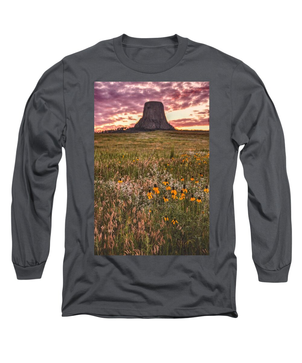 Devil's Long Sleeve T-Shirt featuring the photograph Devil's Tower Sunset by Chance Kafka