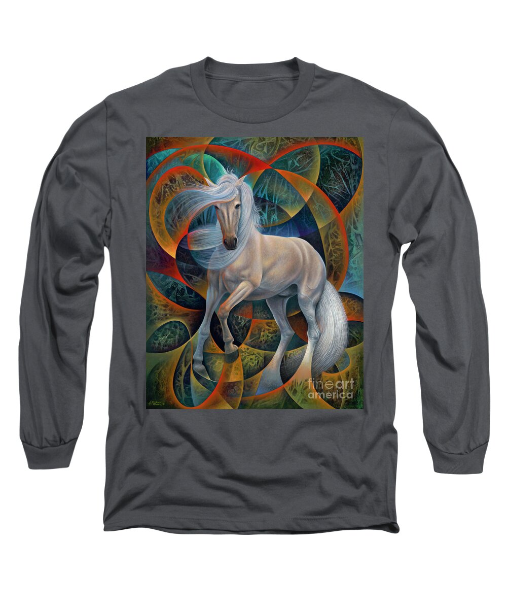 Horse Long Sleeve T-Shirt featuring the painting Dynamic Stallion by Ricardo Chavez-Mendez
