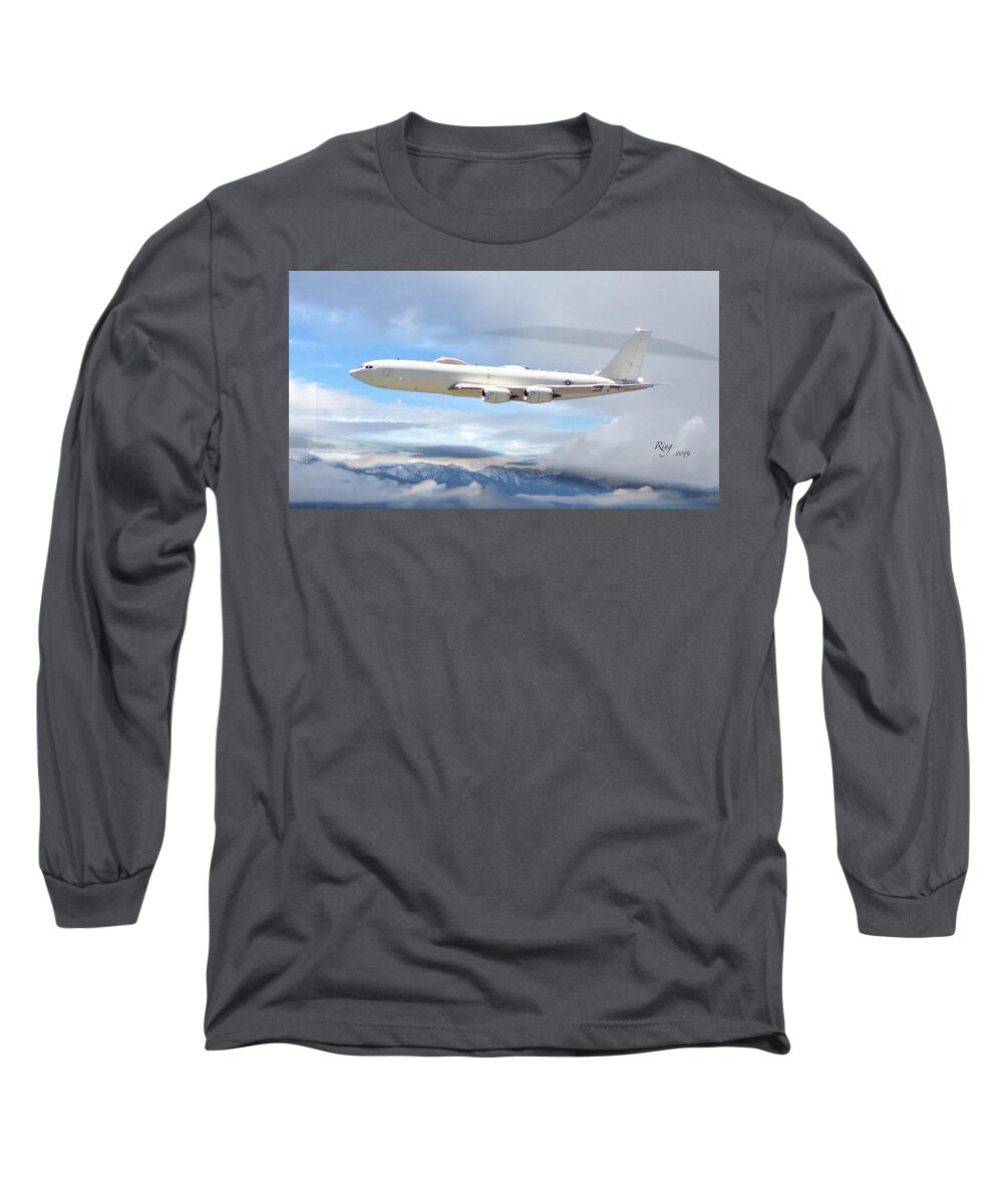 Navy Long Sleeve T-Shirt featuring the painting E-6 Merc by Peter Ring Sr