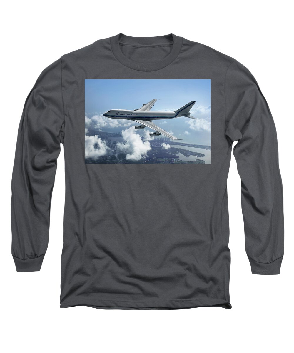 Eastern Airlines Long Sleeve T-Shirt featuring the digital art Eastern Airlines Boeing 747 by Erik Simonsen
