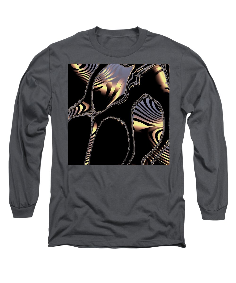 Fractal Long Sleeve T-Shirt featuring the digital art Elegant Black Fractal 1 by Judi Suni Hall