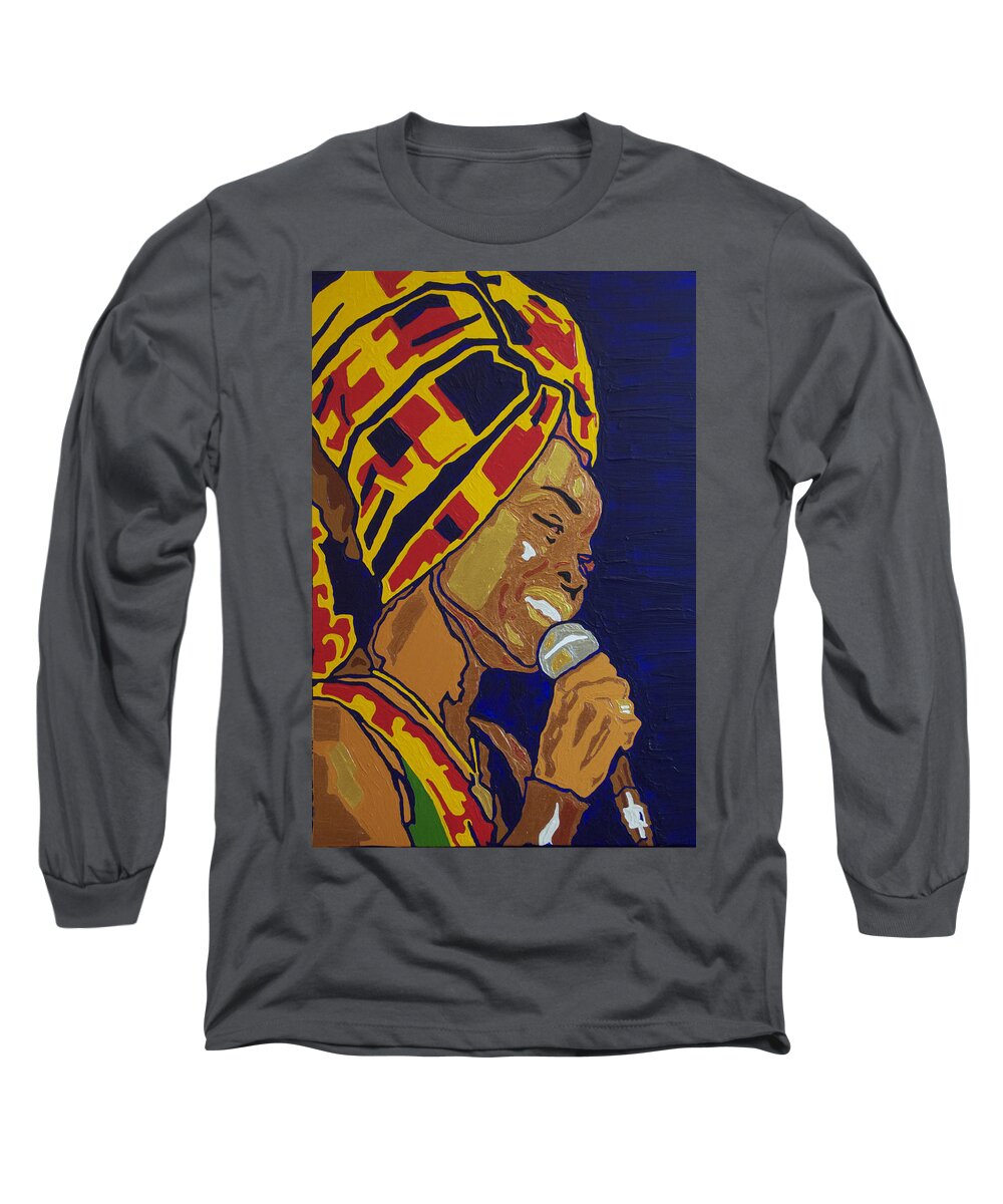 Erykah Badu Long Sleeve T-Shirt featuring the painting Erykah Badu by Rachel Natalie Rawlins