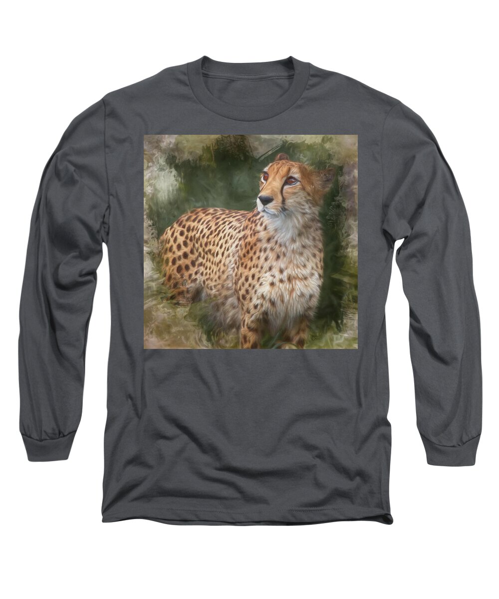  Cheetah Long Sleeve T-Shirt featuring the photograph Ever Watchful Cheetah by Teresa Wilson