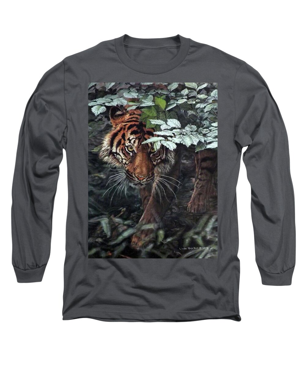 Tiger Long Sleeve T-Shirt featuring the painting Eye See You by Linda Becker