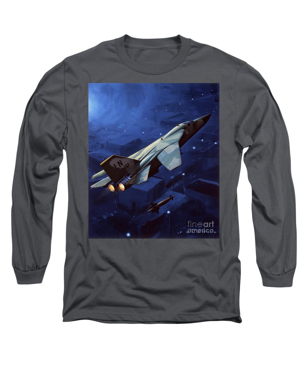 Military Aircraft Long Sleeve T-Shirt featuring the painting General Dynamics F-111 Aardvark by Jack Fellows