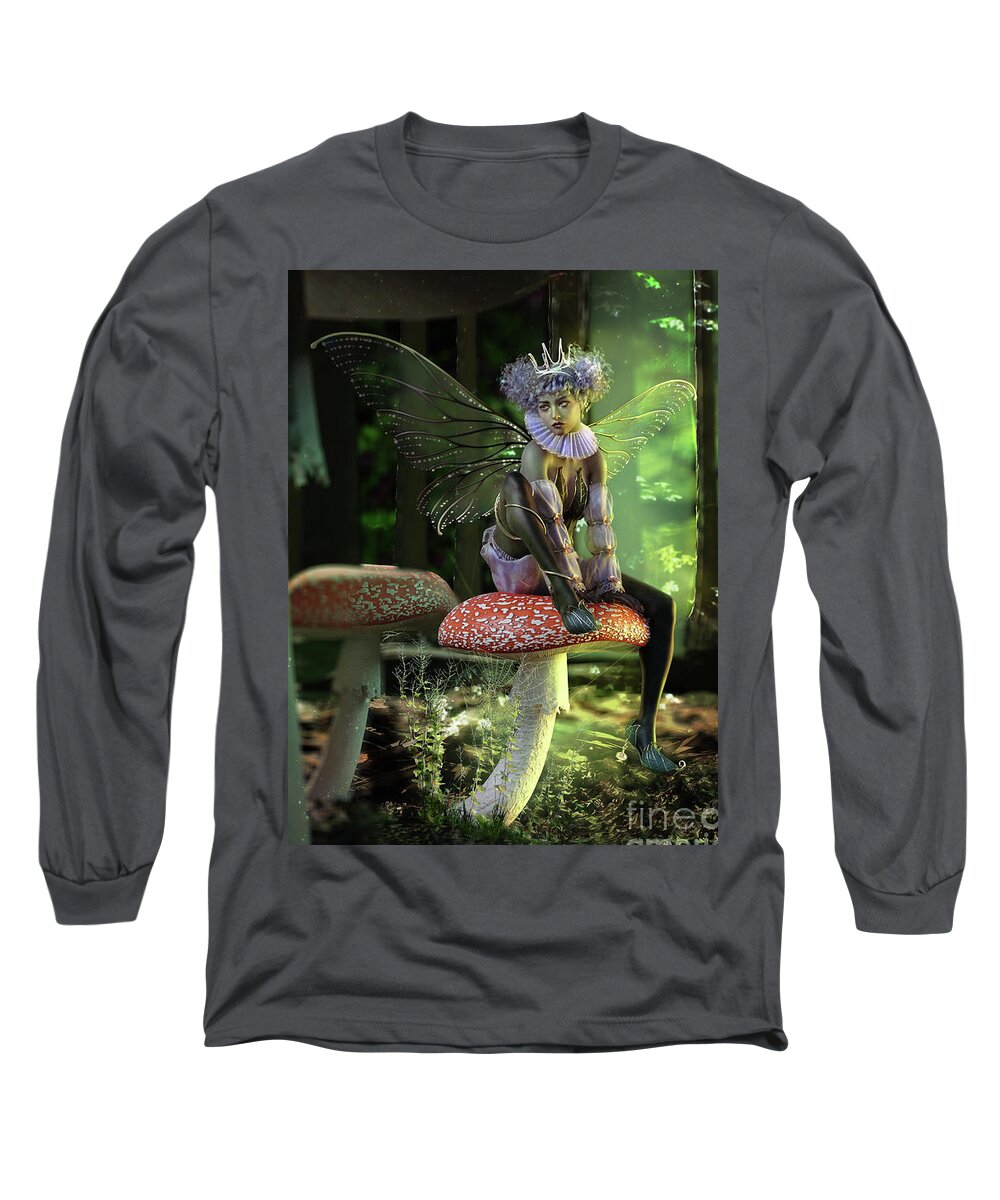 Fairy At The Bottom Of The Garden Long Sleeve T-Shirt featuring the digital art Fairy at the Bottom of the Garden by Shanina Conway